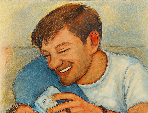 A warm, illustrated moment of a father feeding his baby